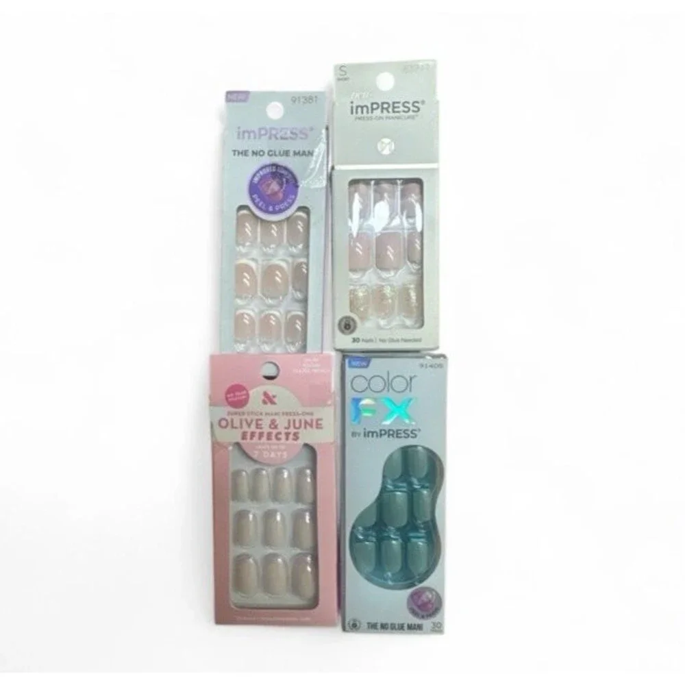 Bundle 4 Boxes imPress Press-On Nails No Glue  Needed Short 1 Olive & June